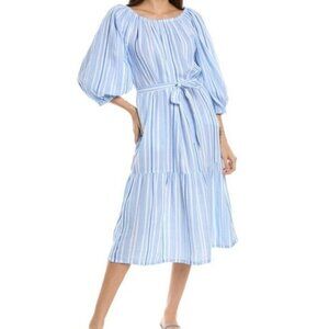 NWT Tommy Bahama Villa Solstice Blue Striped Island Gauze Dress Womens Large